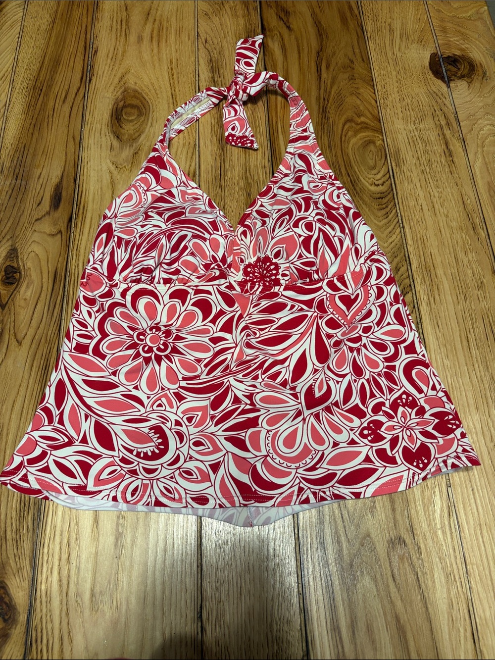 Lands' End Red Pink & White Floral Halter Tank